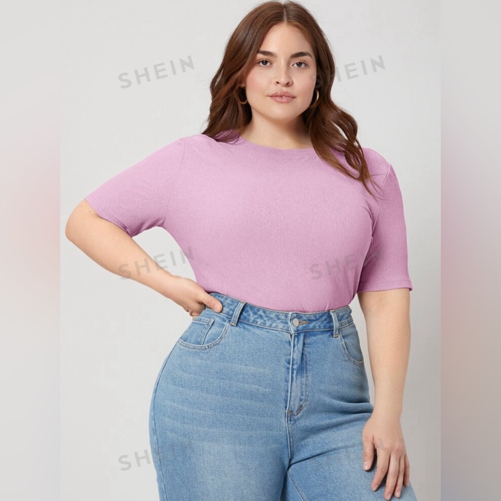 MOTF PREMIUM PLUS SIZE (1x) MAUVE PURPLE RIBBED T-SHIRT